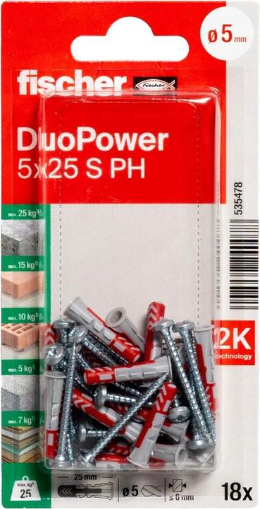 Actual product image Fischer SB Nylon plug Duopower with screw (18 pcs.)