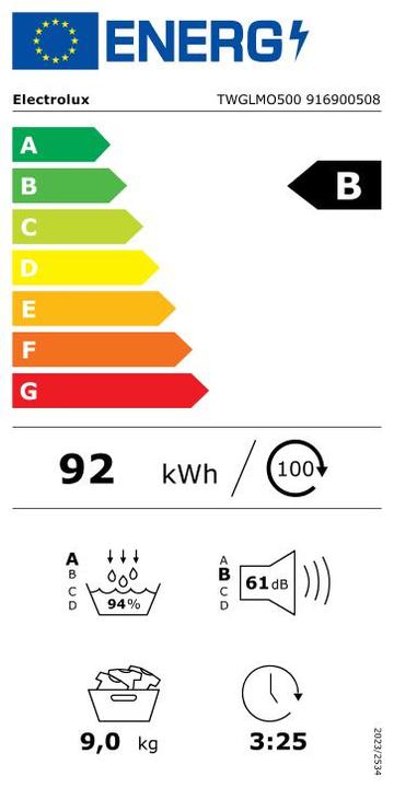 Energie-Label Electrolux TWGLMO500 (9 kg, Links, Wechselbar)