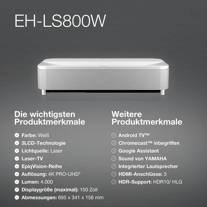 Immagine prodotto Epson EH-LS800W (4K, 4000 lm, 0.16:1 - 0.40:1)