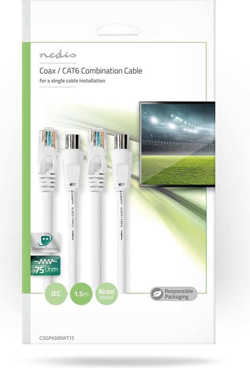 Produktbild Nedis Coax & Cat6 Kombikabel IEC (Coax) Stecker / RJ45 IEC (Coax) Buchse / RJ45 Vernickelt RG58 75 O