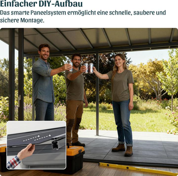 Actual product image Palram CANOPIA | Sierra Cabrio 10X34 / 3X10.4 Patio Cover Dark Grey Structure | Opaque Grey Panels