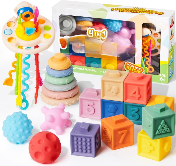 Actual product image Activity Board Stacking blocks, sensory string pull toy, baby toy stacking game, sensory string pull toy