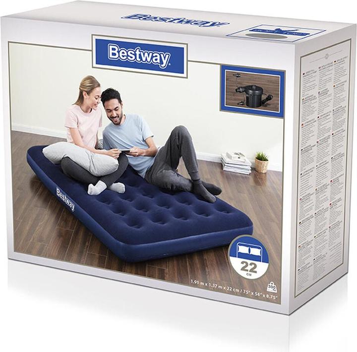 Productafbeelding Bestway Tweepersoons luchtbed met externe elektrische pomp 191 x 137 x 22 cm (137 x 191 cm)
