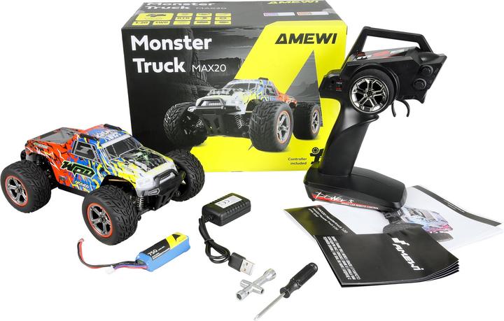 Image du produit Amewi MAX20 Monstertruck Brushed 4WD 1:20 RTR blau/orange (RTR Prêt à fonctionner)