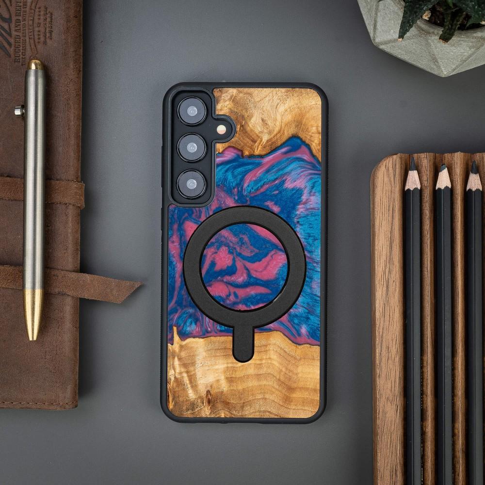 Thumbnail - Bewood Unique MagSafe Vegas wood and resin case pink and blue (Samsung Galaxy S24+), Smartphone Hülle, Blau, Pink