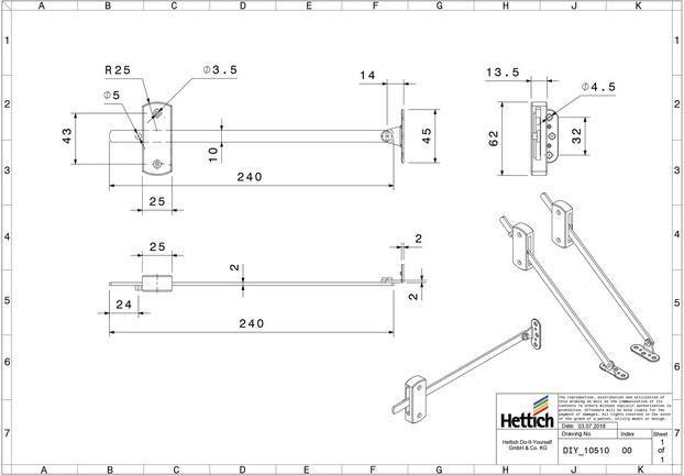 Produktbild Hettich Klappensttze rechts/links verwendbar, ffnungswinkel 85, 1 Stck