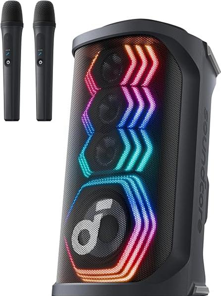 Anker IPX4, Dynamische Lichteffekte, inkl. 2 Mikrofone & bis zu 12 Stunden Wiedergabe Rave 3s Black (Rechargeable battery operated)
