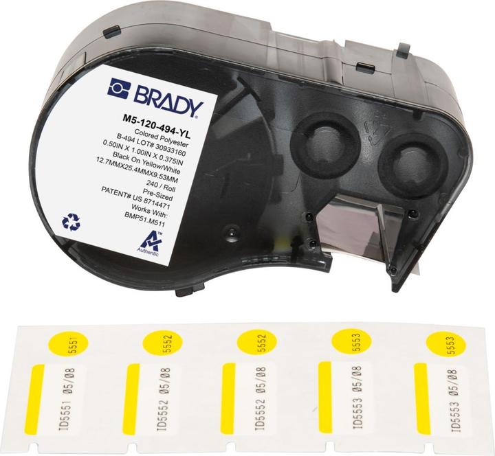 Produktbild Brady M5-120-494-YL, Polyester, Schwarz auf Gelb/Weiss, glänzend, 25,40 x 12,70 mm, Deckeletikett ⌀