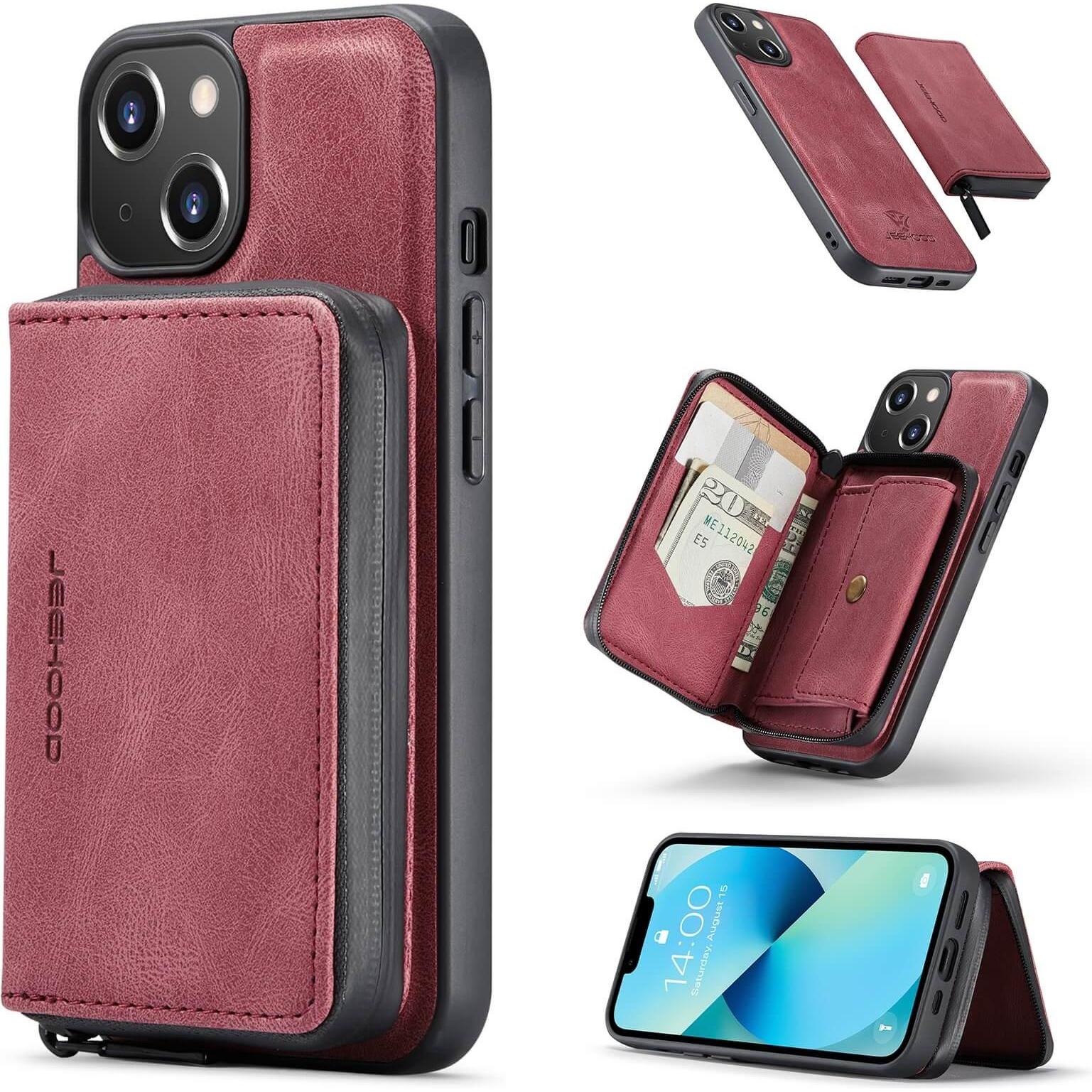Thumbnail - Cover-Discount iPhone 14 - Hülle mit Kreditkarten Etui rot (Apple iPhone 14), Smartphone Hülle, Rot
