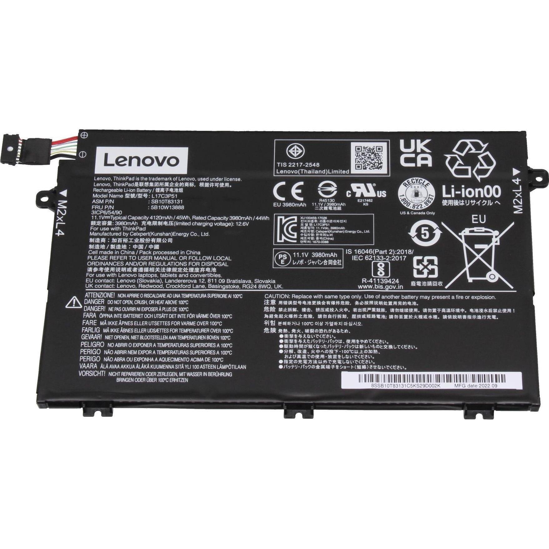 Lenovo 5B10W13890 (3 Zellen, 4120 mAh), Notebook Akku