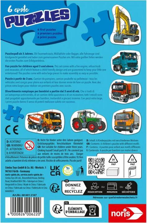 Immagine prodotto Noris 6 primi puzzle - Veicoli (20 pezzi)