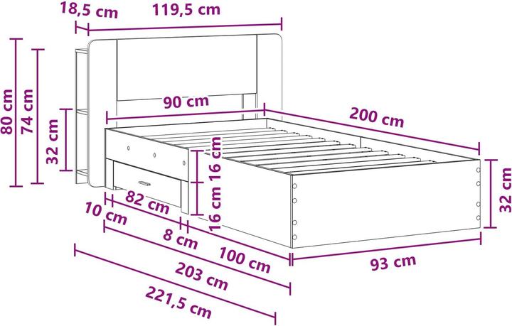 Produktbild vidaXL Bettrahmen (90 x 200 cm)