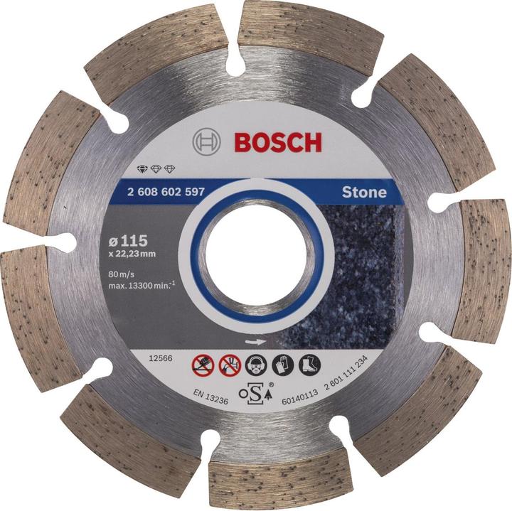 Produktbild Bosch Professional Zubehör Diamanttrennscheibe Standard for Stone, 115 x 22,23 x 1,6 x 10 mm, 1er-Pack