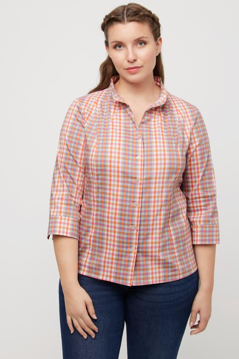 Immagine prodotto Ulla Popken Blusa aderente a quadri con collo montante, scollo a V e maniche a 3/4 (46, 48)