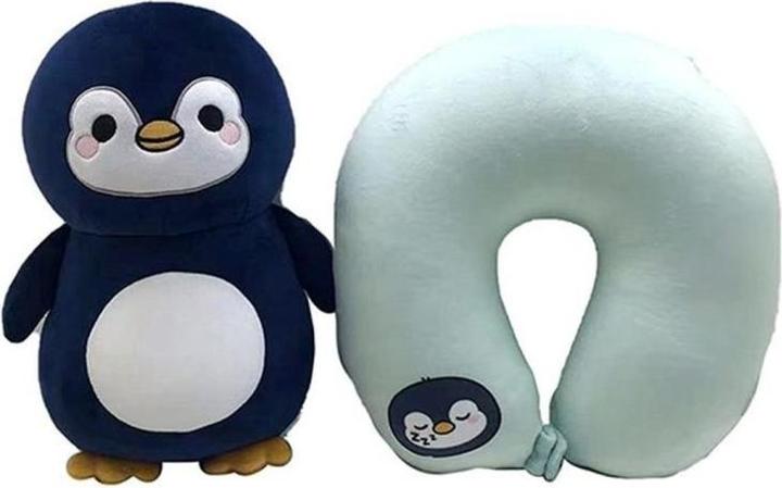 Immagine prodotto Sombo Cuscino da viaggio in peluche con pinguino (Cuscino per testa e collo)