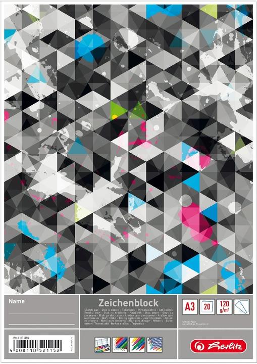 Produktbild Herlitz Zeichenblock DIN A3, 120 g/qm, 20 Blatt holzfrei, stabile Rückenpappe, mit Namensfeld auf der (A3, Blanko, Kein Einband)