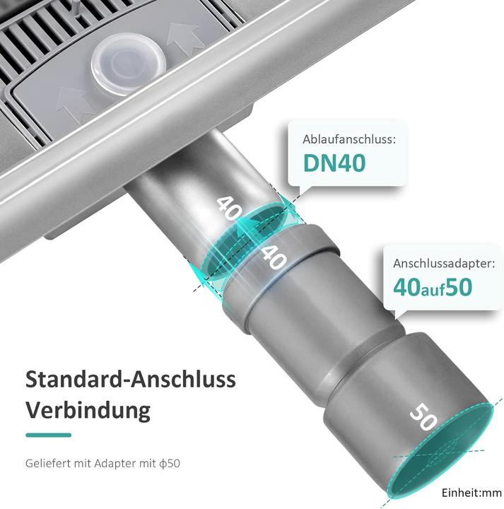 Produktbild Emke Duschrinne Edelstahl, Bodenablauf Komplettset Siphon mit Geruchsstop, Haarsieb, 600cm (600 mm)