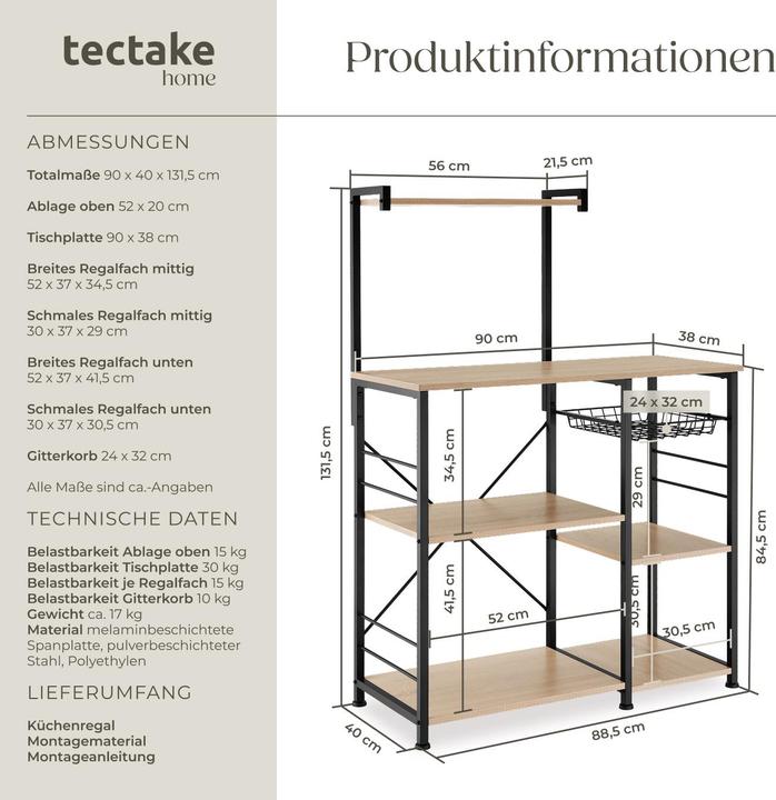Immagine prodotto tectake Crawley (90 x 40 x 131.50 cm)