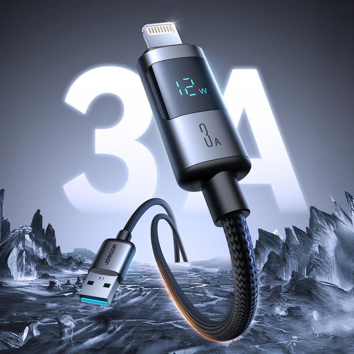 Image du produit Joyroom USB-A to Lightning fast charging cable with display 3A, 1.2 m (1.20 m, USB 2.0)