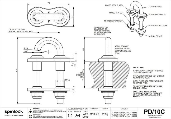 Image du produit Spinlock Padeye 10 mm i rustfrit stål