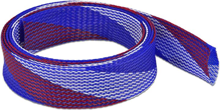 Produktbild Delock Geflechtschlauch dehnbar 2 m x 38 mm blau-rot-weiss (Kabelschlauch, 200 cm)