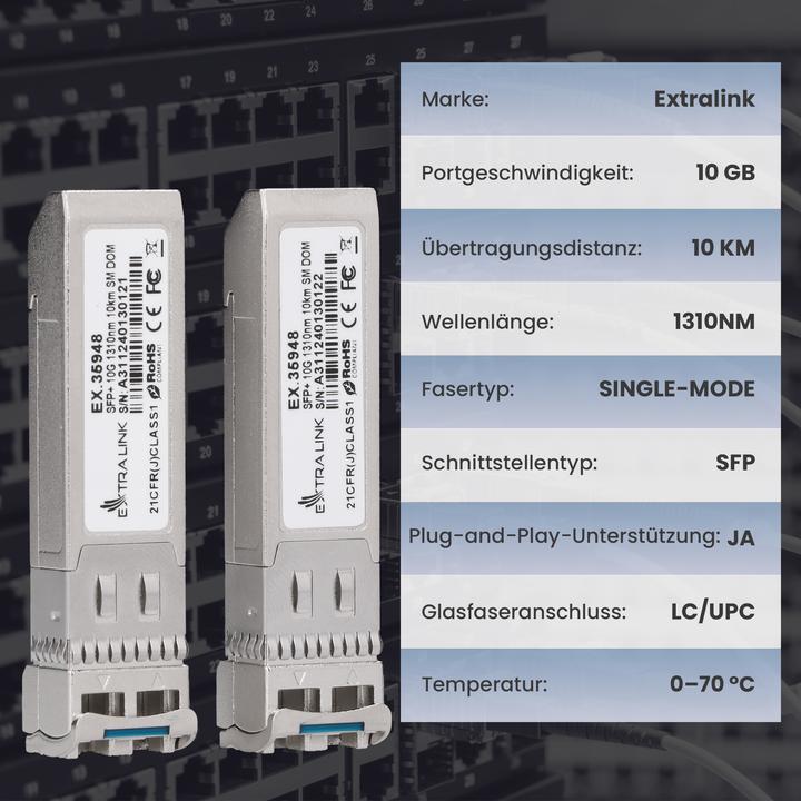 Image du produit Extralink SFP+ 10G 2er-Pack | Module SFP+ | 10 Gbit/s LC/UPC 1310 nm 10 km monomode DOM spezi
