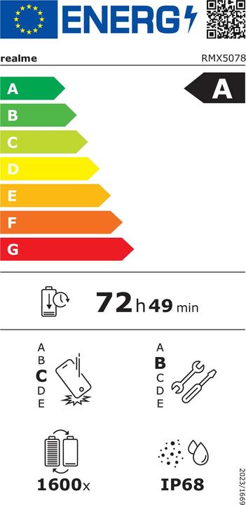 Energy Label realme 14T (256 GB, Lightning Purple, 6.67", Dual SIM, 5G)