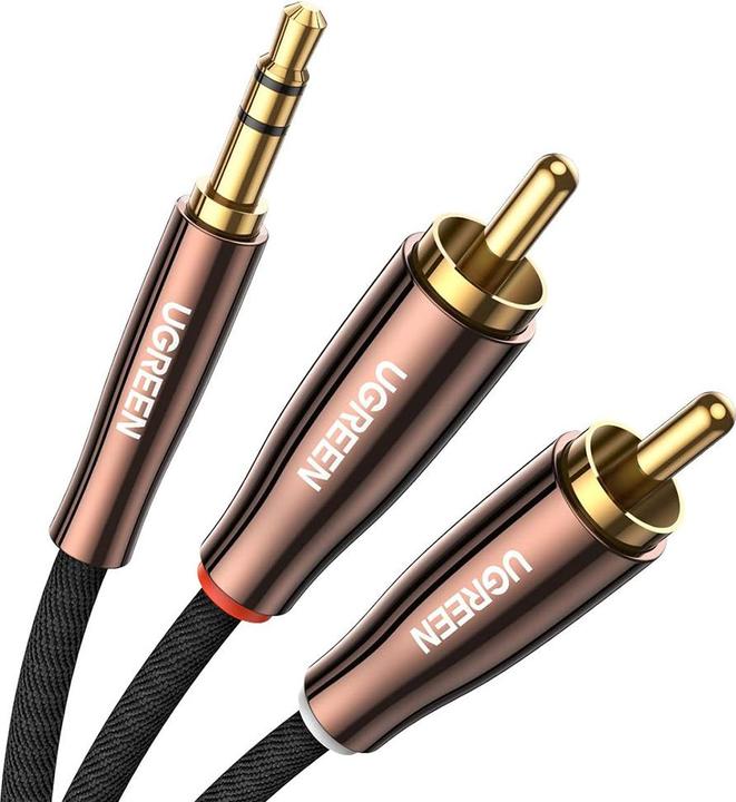 Actual product image Ugreen AV170 2x RCA cable (Cinch) jack 3.5mm, 1m (black) (1 m, Cinch)