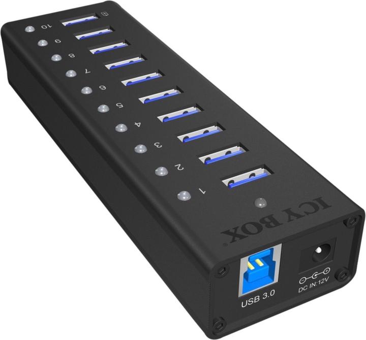 Image du produit Icy Box Hub USB haute vitesse et connexion Pug Play ,IB-AC6110 (USB-B, 10 Ports)