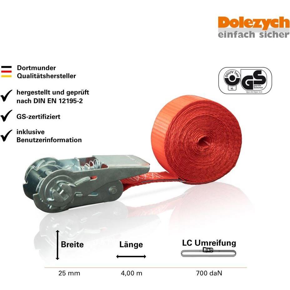 Thumbnail - Dolezych, Spanngurt + Ladungssicherung, Zurrgurt mit Mini-Ratsche 700 daN 1-tg L:4m