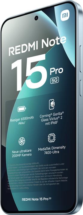 Produktbild Xiaomi Redmi Note 15 Pro (256 GB, Blau, Glacier Blue, Hellblau, 6.83", 5G)