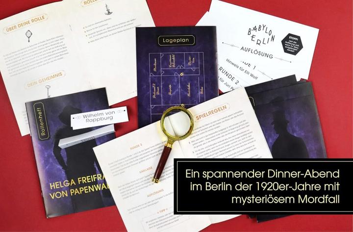Produktbild Crime & Dine – Das Krimi-Dinner-Set: Babylon Berlin – Das offizielle Spiel zur Serie! (Deutsch, Business Elephant Paperdice Solutions GmbH, 2022)