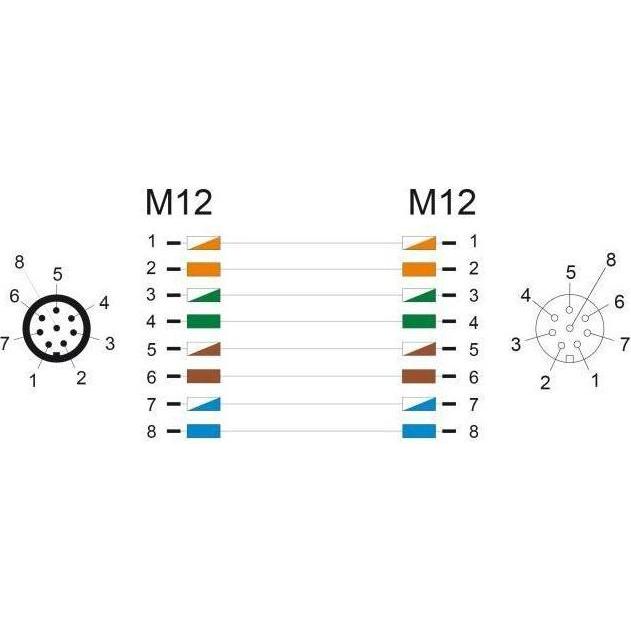 Thumbnail - Delock M12 Kabel A-kodiert 8 Pin Stecker zu Buchse PUR (TPU) 1 m (SF/UTP, 1 m), Netzwerkkabel