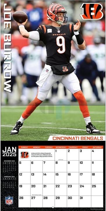 Actual product image NFL - Cincinnati Bengals - Joe Burrow - 30.5 x 30.5 cm Player Wall Calendar 2025 (30.5 x 30.5 cm)