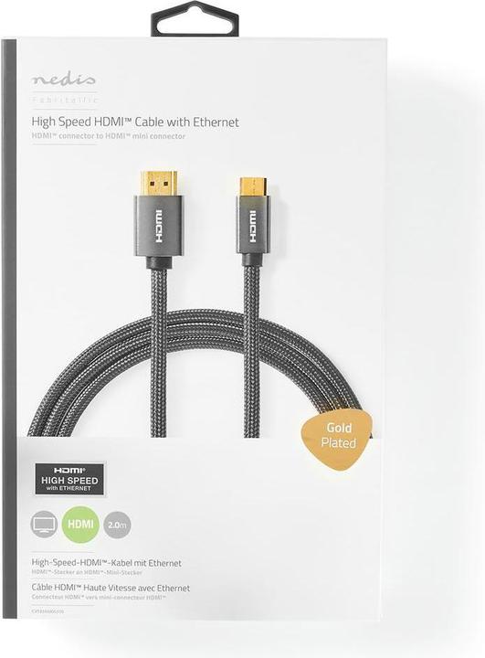 Produktbild Nedis High Speed??HDMI T Kabel mit Ethernet HDMIT Stecker HDMIT Mini Stecker 4K@60Hz 18 Gbps 2.00 m (2 m)