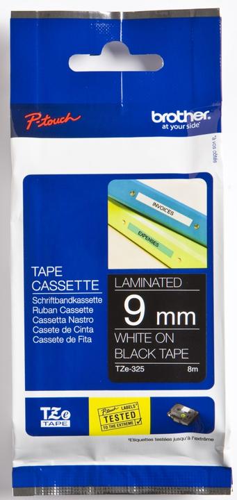 Immagine prodotto Brother TZE-325 DirectLabel bianco su laminato nero 9mm x 8m (0.90 cm, Nero)