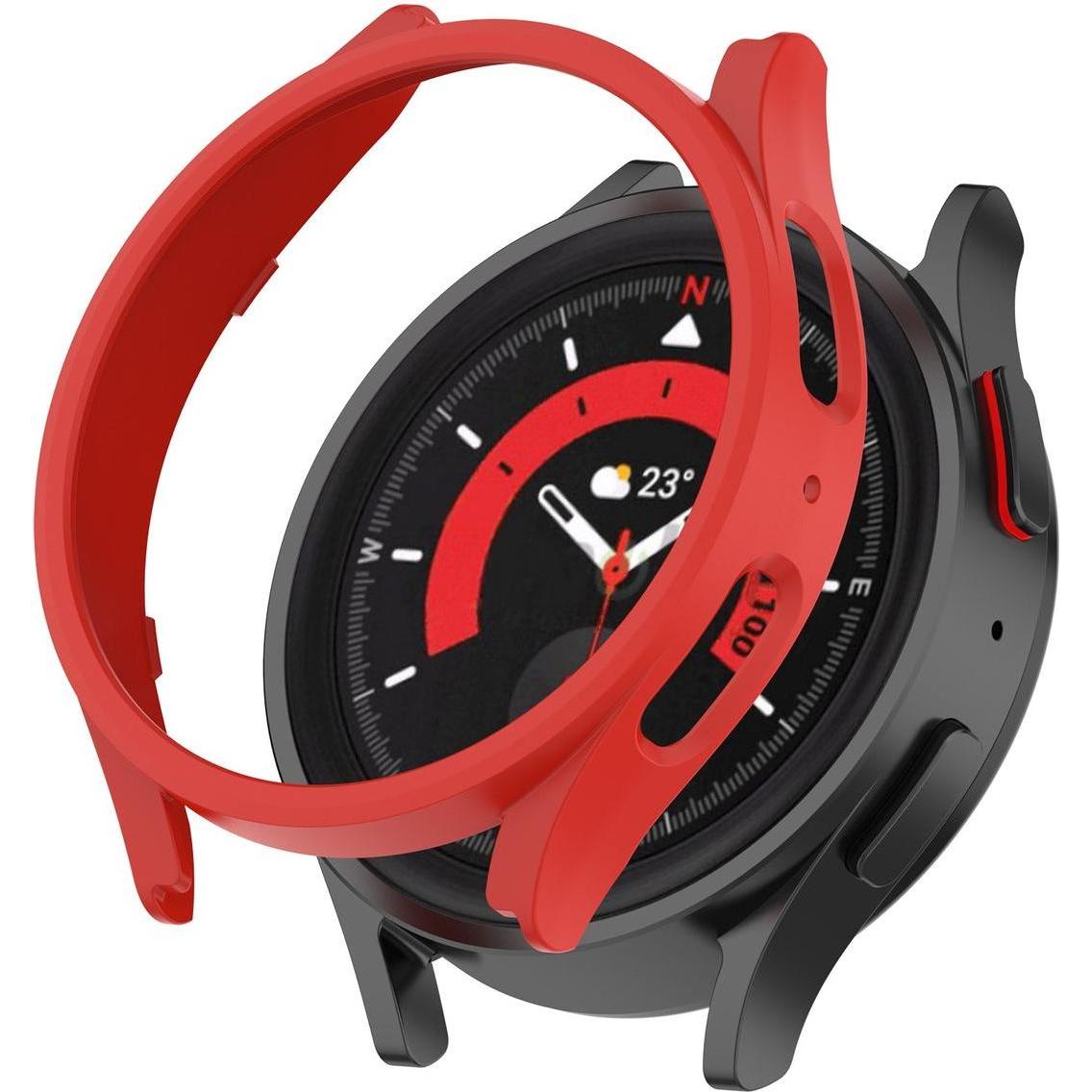 König Design Schutz Tasche Hülle für Samsung Galaxy Watch 5 Pro 45mm Case Cover Bumper Etuis, Smartwatch Zubehör, Rot