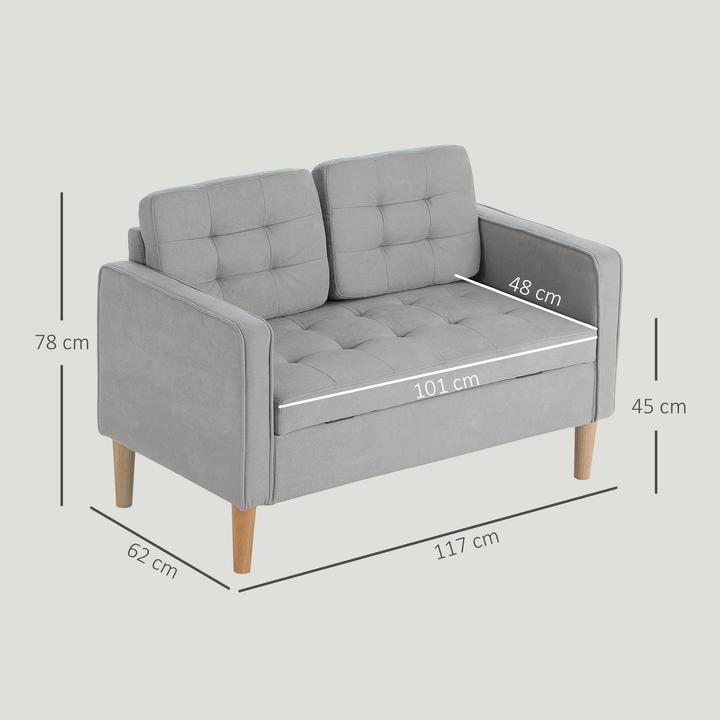 Actual product image Homcom 2 Sitzer Sofa Samt, Gummiholz Hellgrau (2 person sofa)