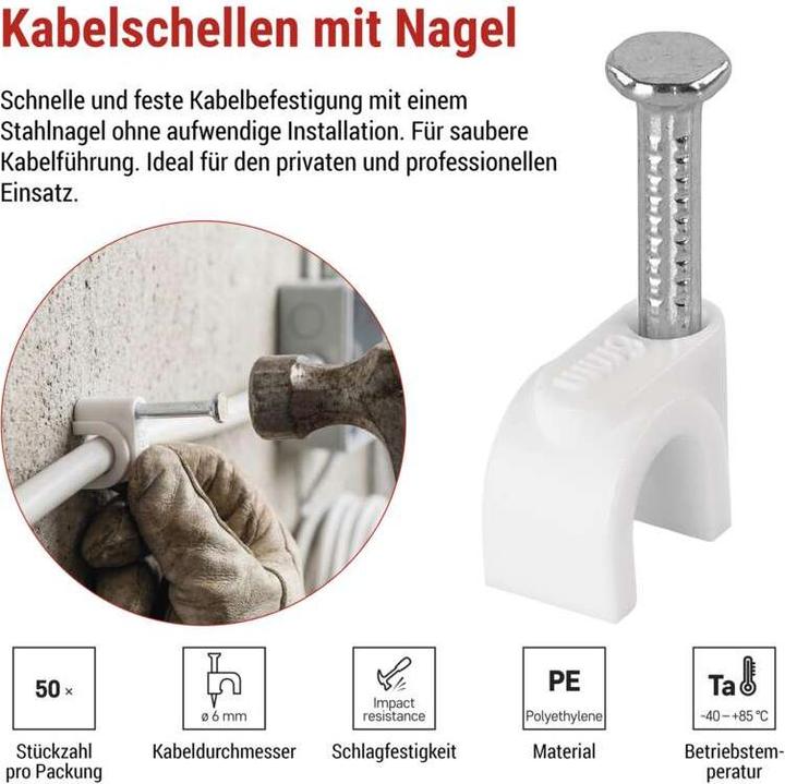 Produktbild Emos Kabelschelle 6 mm, weiss, 50 Stk