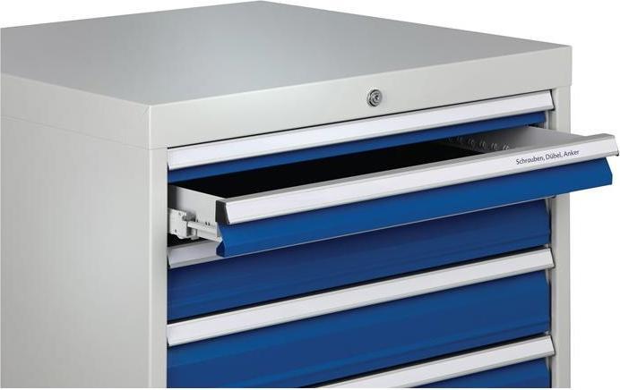 Produktbild Bedrunka & hirth Schubladenschrank H1019xB705xT736mm lichtgrau/signalblau 7 Schubl.Vollauszug (80 cm, 115 cm)