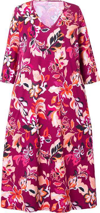 Actual product image Ulla Popken Floral Pink Jersey 3/4 Sleeve V-Neck Dress (46, 48)