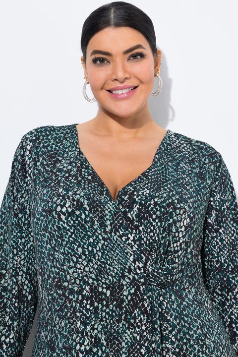 Image du produit Ulla Popken Robe midi en jersey, motif peau de serpent, décolleté en V et manches 3/4 (42, 44)