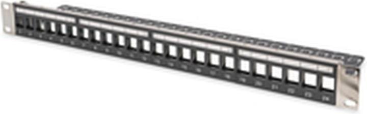Actual product image Digitus Modular Patch Panel shielded 24-port blank 1U rack mount color black transparent logo fields