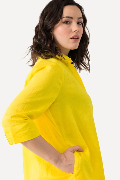 Image du produit Ulla Popken Chemisier long en lin mélangé, ligne A. Col chemise et manches 3/4. (54)