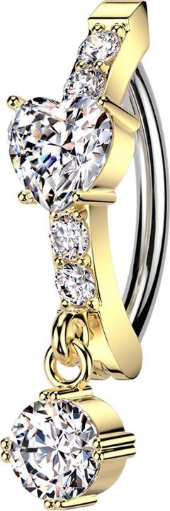 Star Piercing Banana hinged gold plated shield four round one heart crystal pendant crystal silver (Brass, Surgical steel 316L)