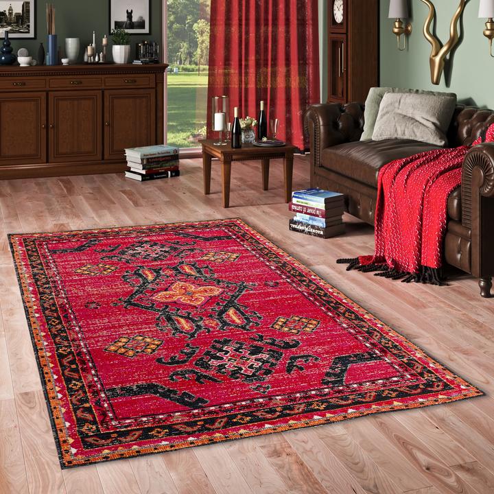 Produktbild Pergamon Kurzflor Designer Teppich Modern Vintage Orient Muster (140 x 200 cm)
