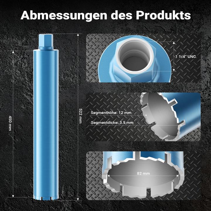 Produktbild Wiltec Diamantbohrkrone Shark Ø82mm Bohrkrone 450mm 1¼ UNC Diamantbohrer Beton (82 mm)