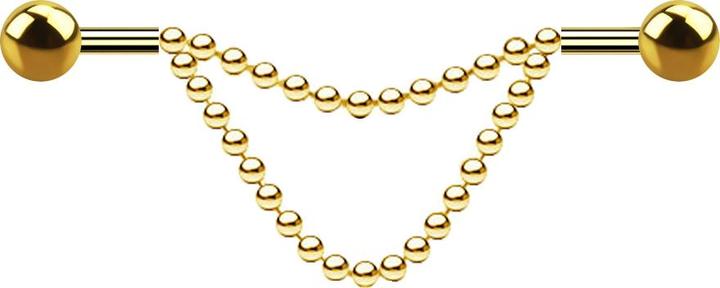 Image du produit Star Piercing Barbell plaqué or deux boules deux chaînes (sans laiton, Acier chirurgical 316L)