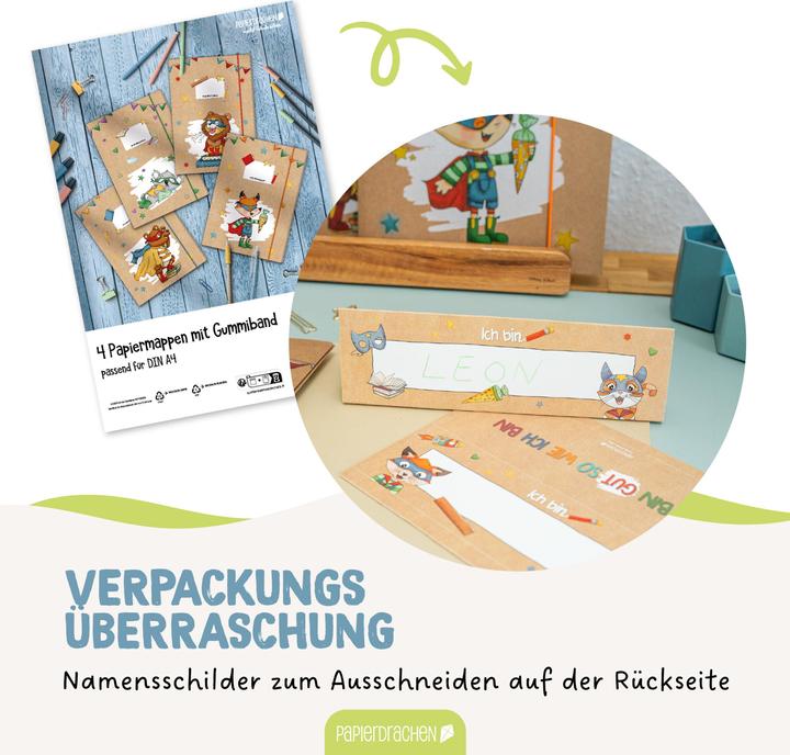 Produktbild Papierdrachen 4 Mappen mit Gummiband A4 Superhelden Tiere - Set 14 (A4, 1 x)