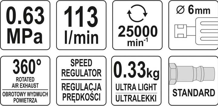 Produktbild Yato Profi Druckluft Mini-Stabschleifer gerade | 6mm | YT-09633 (Exzenterschleifer)